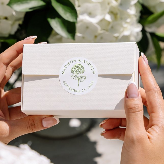 Sticker Rond Classic Olive Green Hydrangea Wedding (Créateur téléchargé)