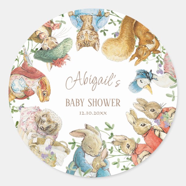 Sticker Rond Classic Pierre le Baby shower lapin (Devant)