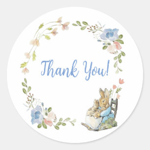 Sticker Rond Classic Pierre le lapin Baby shower jumeau