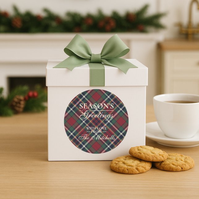 Sticker Rond Classic Red Dark Blue Green Plaid Pattern (Créateur téléchargé)