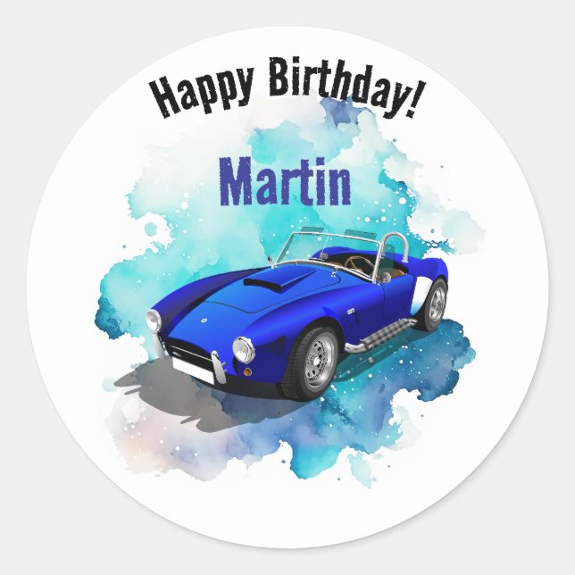 Sticker Rond Classic Retro Blue Sports Voiture Anniversaire Ave (Devant)