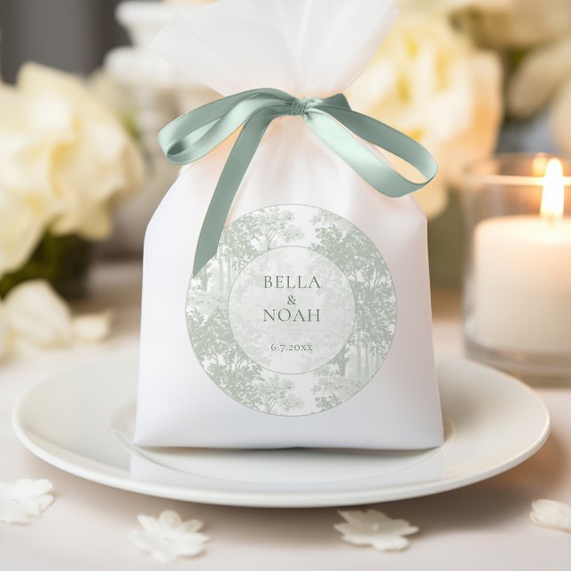 Sticker Rond Classic Sage Green Landscape Toile Wedding (Créateur téléchargé)