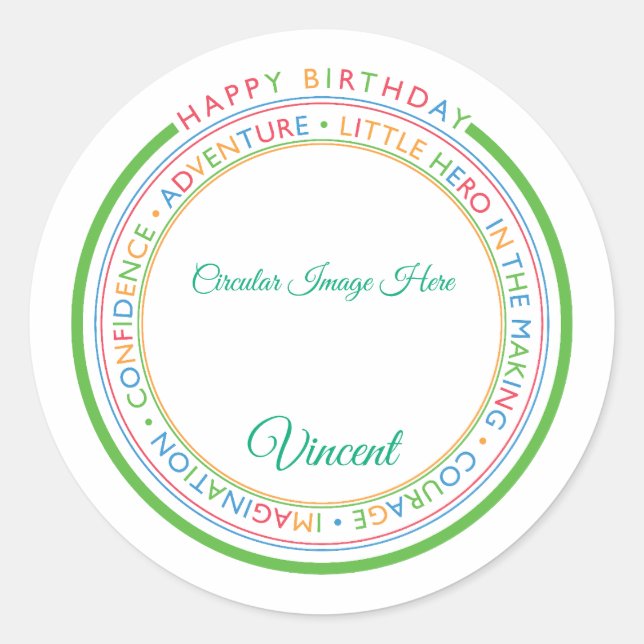 Sticker Rond Classic Simple Custom Photo Happy Birthday  (Devant)