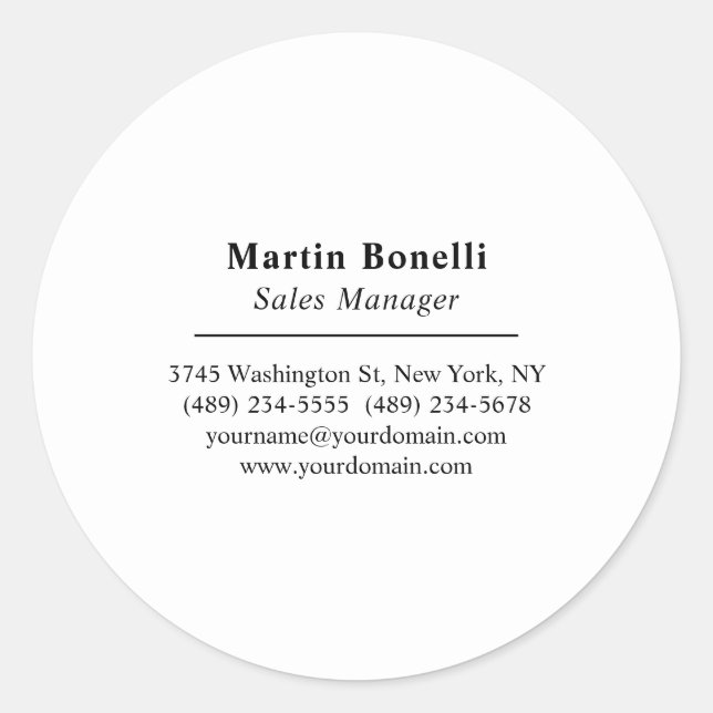 Sticker Rond Classical Professional Own Name Information Simple (Devant)