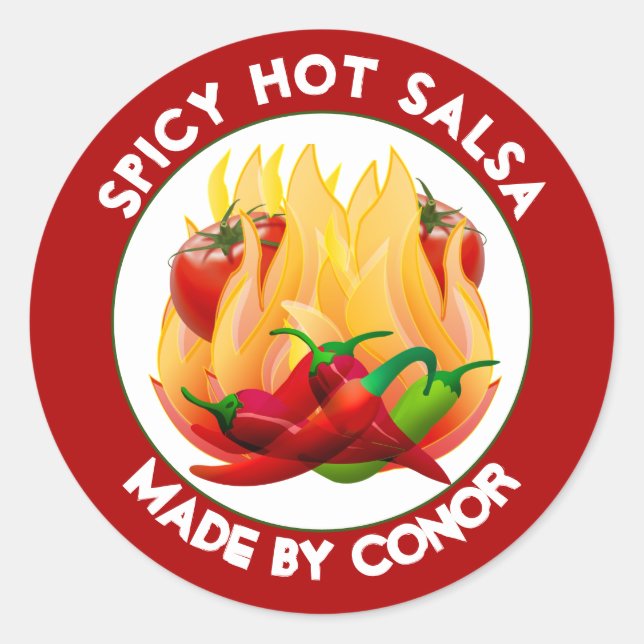 Sticker rond classique à flammes chaudes de salsa (Devant)