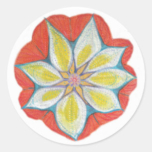 Sticker rond classique à fleurs Mandala, brillant