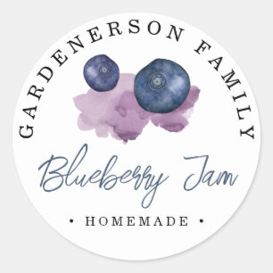 Sticker rond classique à l'aquarelle Blueberry Jam