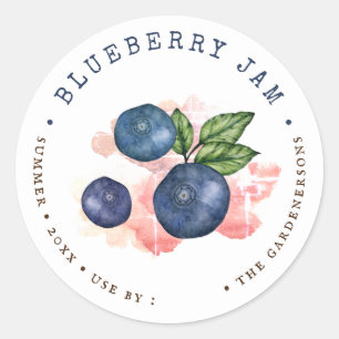 Sticker rond classique à l'aquarelle Blueberry Jam