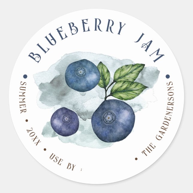 Sticker rond classique à l'aquarelle Blueberry Jam (Devant)