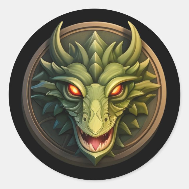 Sticker rond classique à tête de dragon verte (Devant)