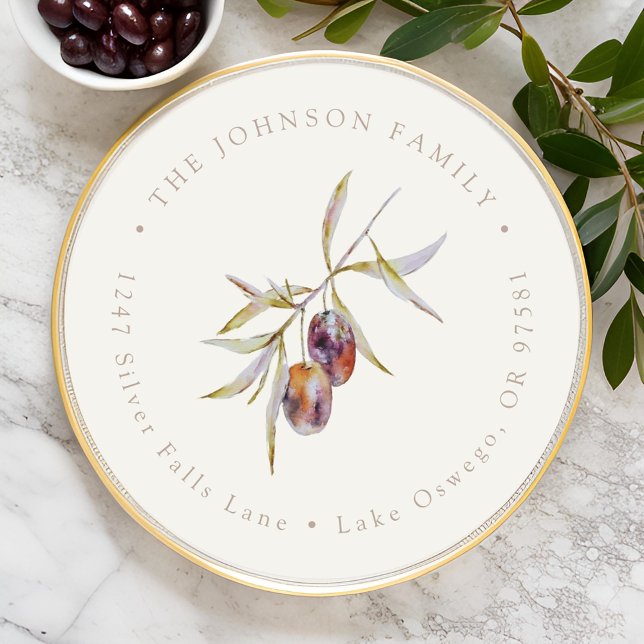 Sticker Rond Classique Adresse de Retour Branche d'Olivier Aqua (Créateur téléchargé)