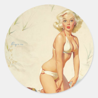 Sticker Rond Classique années 1950 Vintage Pin Up Girl