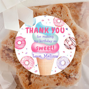 Sticker rond classique Anniversaire de crème glacé