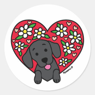 Sticker rond classique au coeur floral du Labrador