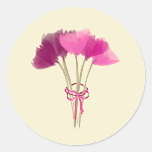 Sticker rond classique aux fleurs de pivoine rose 