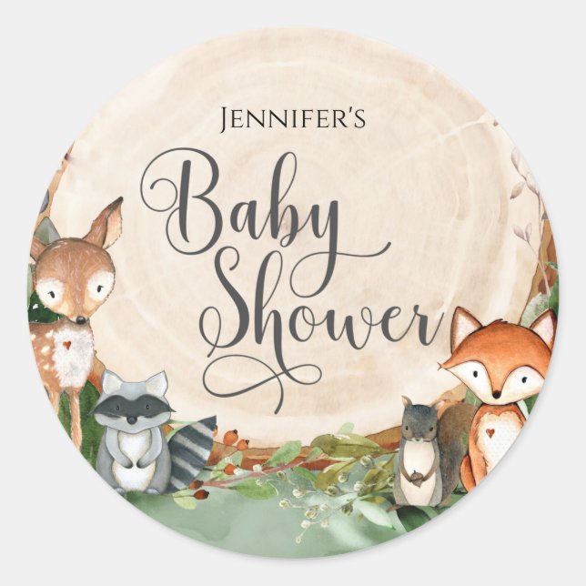 Sticker rond classique Baby shower bois (Devant)