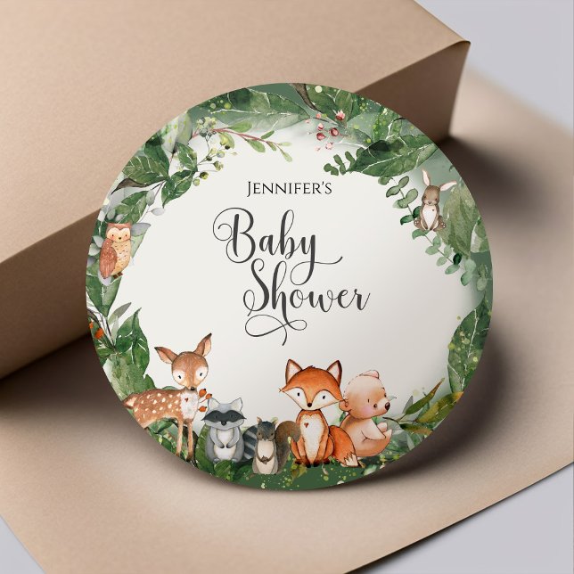 Sticker rond classique Baby shower bois (Créateur téléchargé)