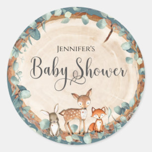 Sticker rond classique Baby shower bois