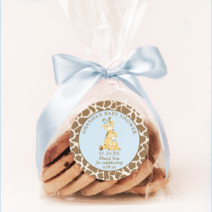 Sticker rond classique Baby shower de Giraffe Bleu