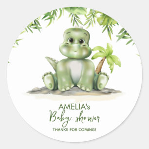 Sticker rond classique Baby shower Dinosaur
