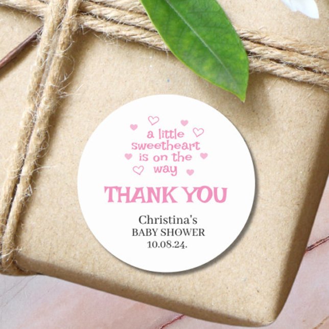 Sticker rond classique Baby shower fille rose mign (Créateur téléchargé)