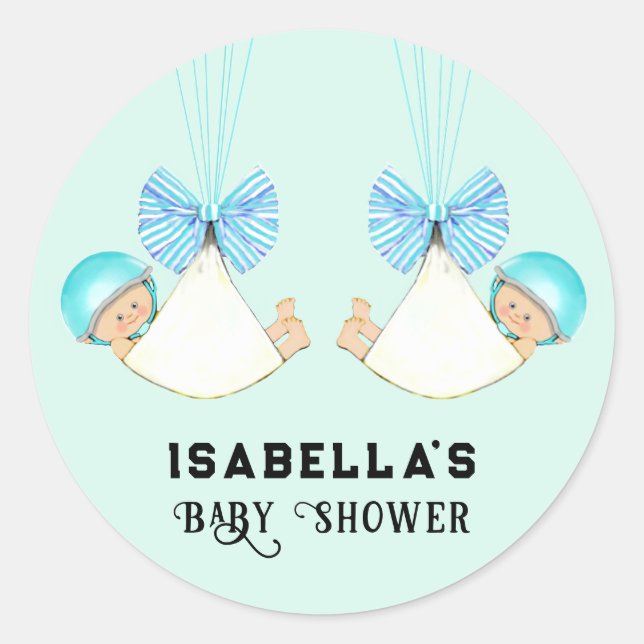 Sticker rond classique Baby shower jumeaux (Devant)