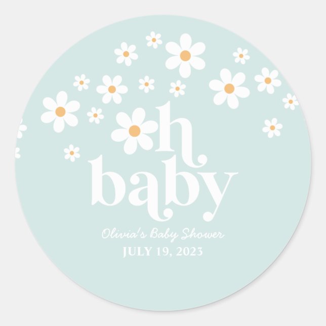 Sticker rond classique Baby shower marguerite rétr (Devant)