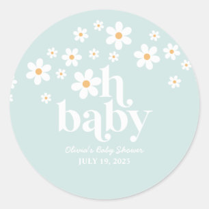 Sticker rond classique Baby shower marguerite rétr