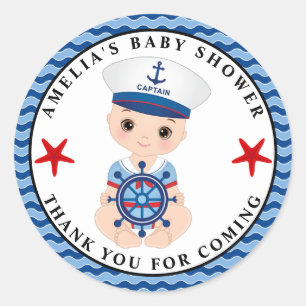 Sticker rond classique Baby shower nautique