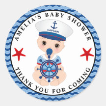 Sticker rond classique Baby shower nautique