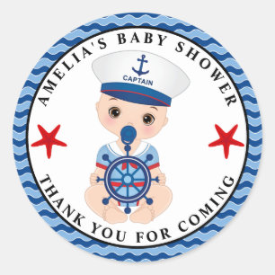 Sticker rond classique Baby shower nautique