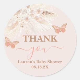 Sticker rond classique Baby shower papillon
