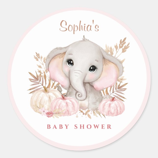 Sticker rond classique Baby shower rose automne fi (Devant)