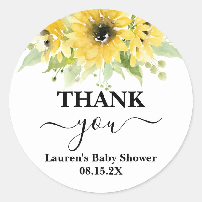 Sticker rond classique Baby shower tournesol (Devant)