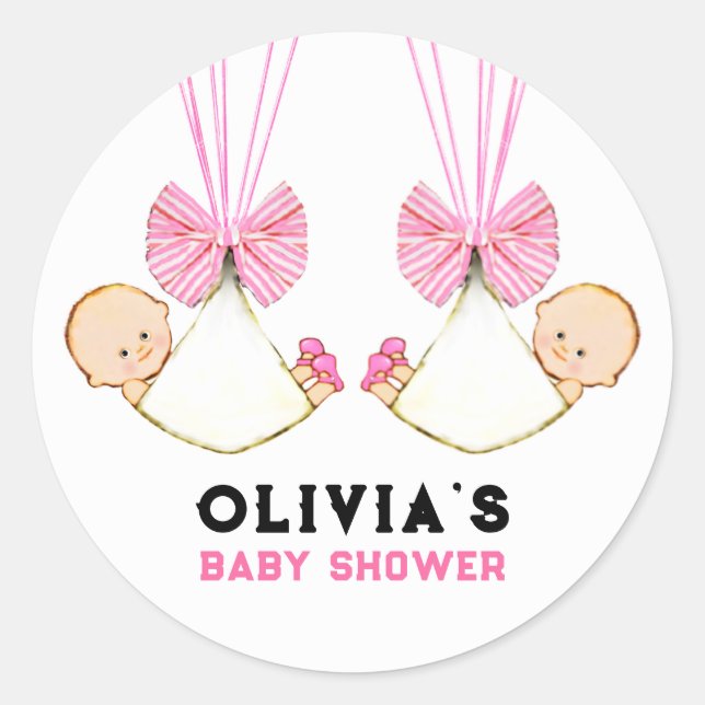 Sticker rond classique Baby shower Twin Girls (Devant)