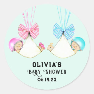 Sticker rond classique Baby shower Twins