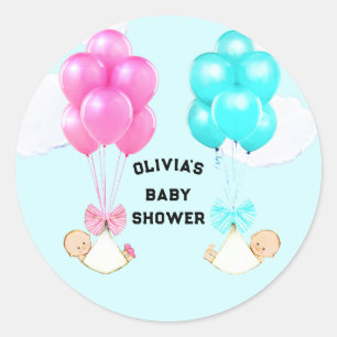 Sticker rond classique Baby shower Twins