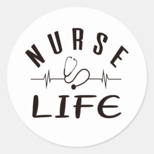 Sticker rond classique blanc Nurse Life
