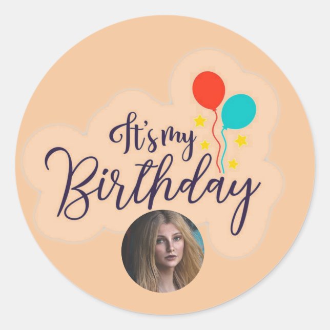 Sticker rond classique "C'est mon anniversaire" (Devant)