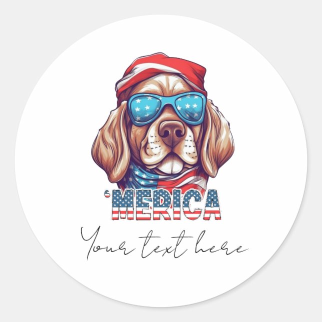 Sticker rond classique chien du 4 juillet (Devant)