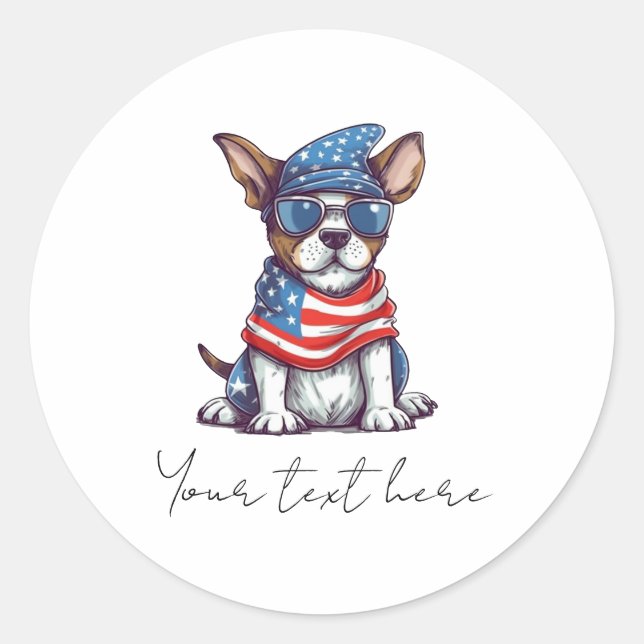 Sticker rond classique chien du 4 juillet (Devant)