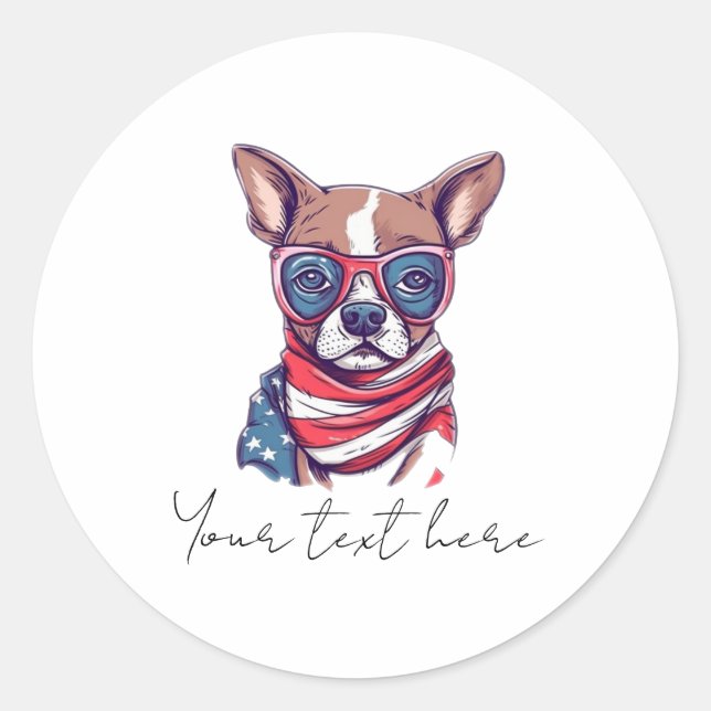 Sticker rond classique chien du 4 juillet (Devant)
