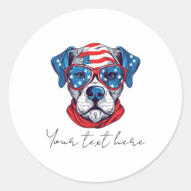 Sticker rond classique chien du 4 juillet (Devant)