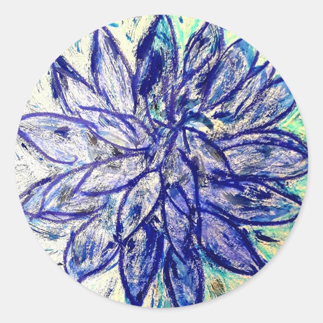 Sticker rond classique Dahlia bleu rare (Devant)