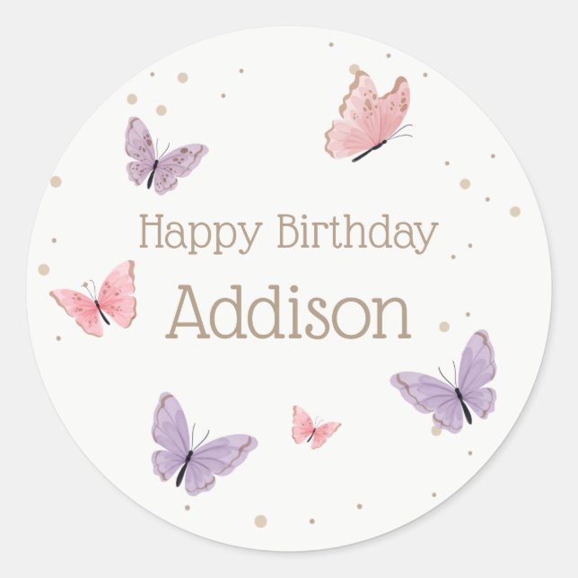 Sticker rond classique d'anniversaire papillon (Devant)