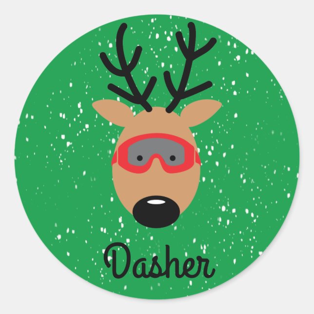 Sticker rond classique Dasher Reindeer (Devant)