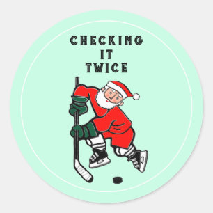 Sticker Rond Classique de cadeau de Noël de hockey sur glace St