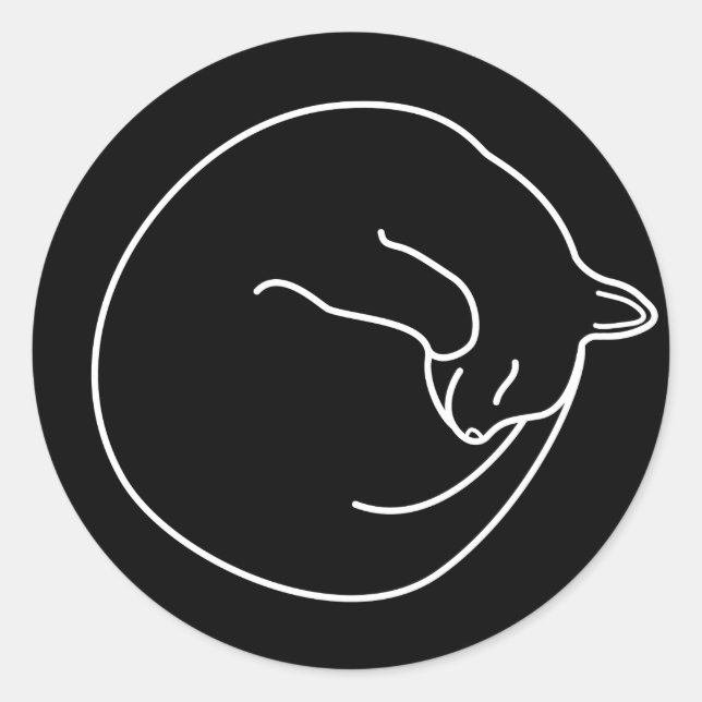 Sticker rond classique de chat noir dormant (Devant)