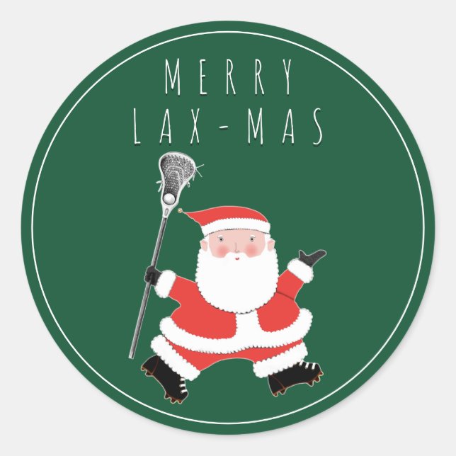 Sticker rond classique de Lacrosse Joyeux Lax-mas (Devant)