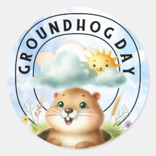 Sticker rond classique de marmotte - Célébrer le s